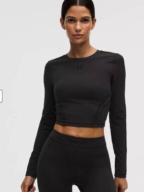 NWT Lululemon Wunder Train Cropped Long-Sleeve Shirt Flocked (black, size 8)